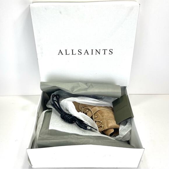 AllSaints Paulina Women Tan Moto Boot Sz 8 Leather Lace-Up Platform Lug Sole New - Picture 8 of 10